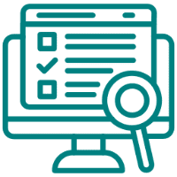 Computer screen displaying checklist and magnifying glass, representing website audits and content marketing services offered by Kaleidoscope Consulting & Copywriting LLC.