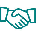 Handshake icon symbolizing partnership and trust in business relationships, reflecting Kaleidoscope Consulting & Copywriting's focus on building credibility and effective communication strategies for sales growth.